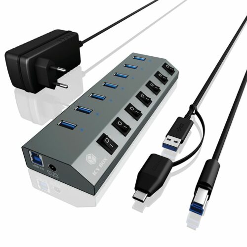 Raidsonic IcyBox IB-HUB1701-C3 7-Portos USB3.0 HUB and Charger Black